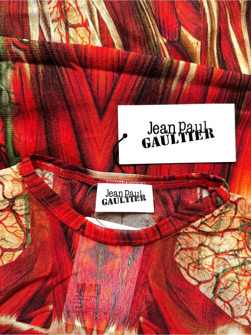 Jean Paul Gaultier Red The Ecorche Print Long Sleeve Maxi Mesh Dress - Picture 3 of 9